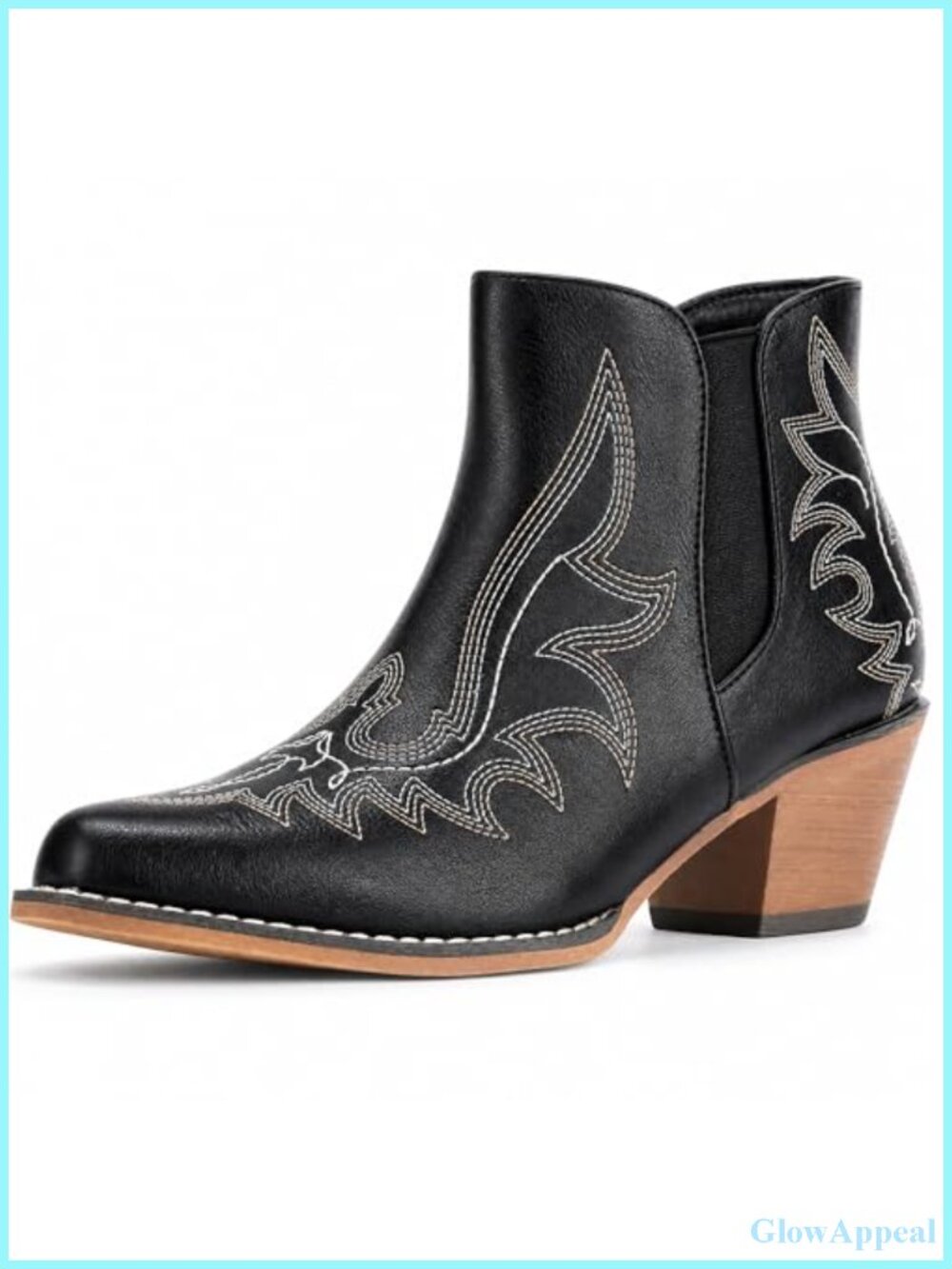 Faux Leather Ankle Cowboy Boots Women Snip Toe Western Booties
